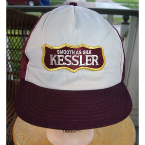 Vintage 80s Kessler Smooth As Silk Whiskey Trucker Patch Hat Snapback Cap USA
